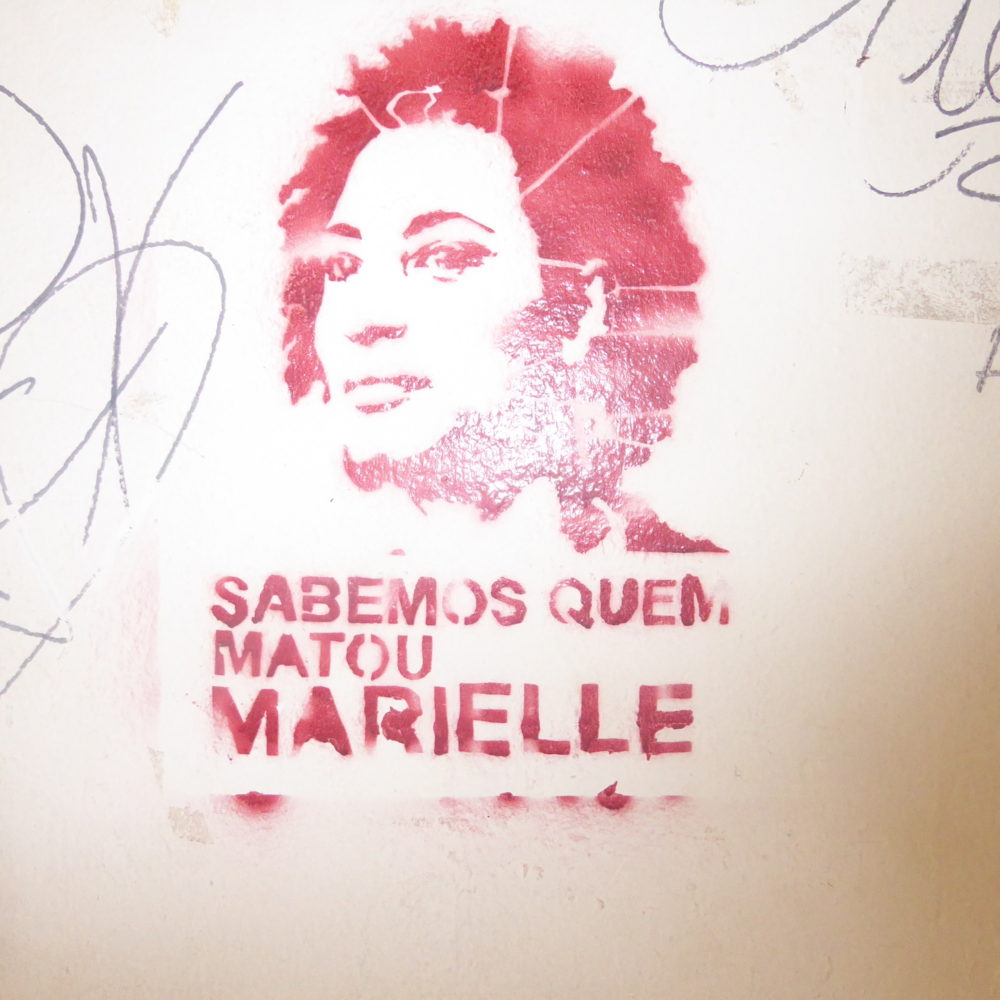 We know who killed Marielle,"  on the wall of the Federal University