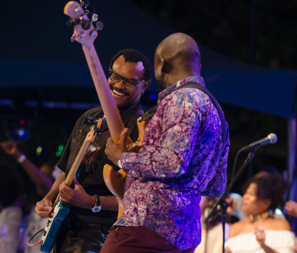 Angelique's longtime guitarist Dominic James, facing us. (Eyre 2018)