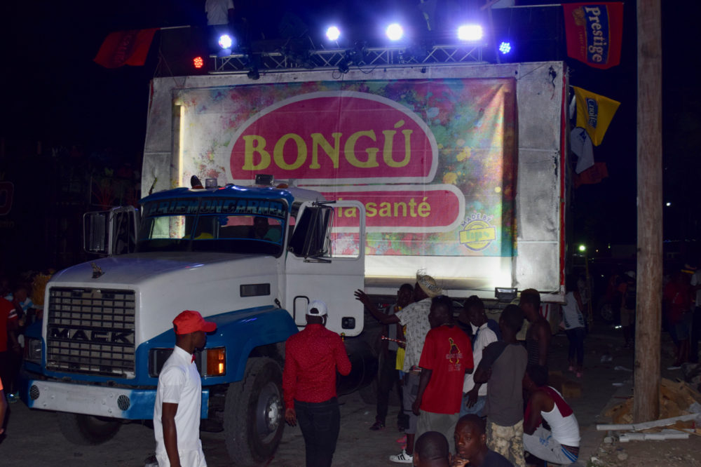 The carnival floats are simply modified semi trucks, with a raised platform and walls of speakers on each side. (All photos, Coss 2018)