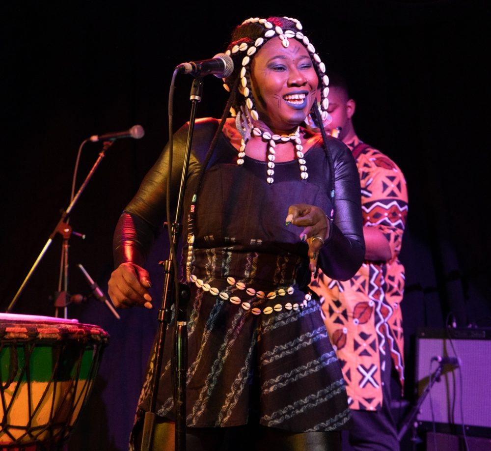 Djeli Tapa, daughter of Malian griotte extraordinaire Kandia Kouyate, positively electrified with just three members of her Montreal-based band. The highlight of a great night from the Afropop perspective!