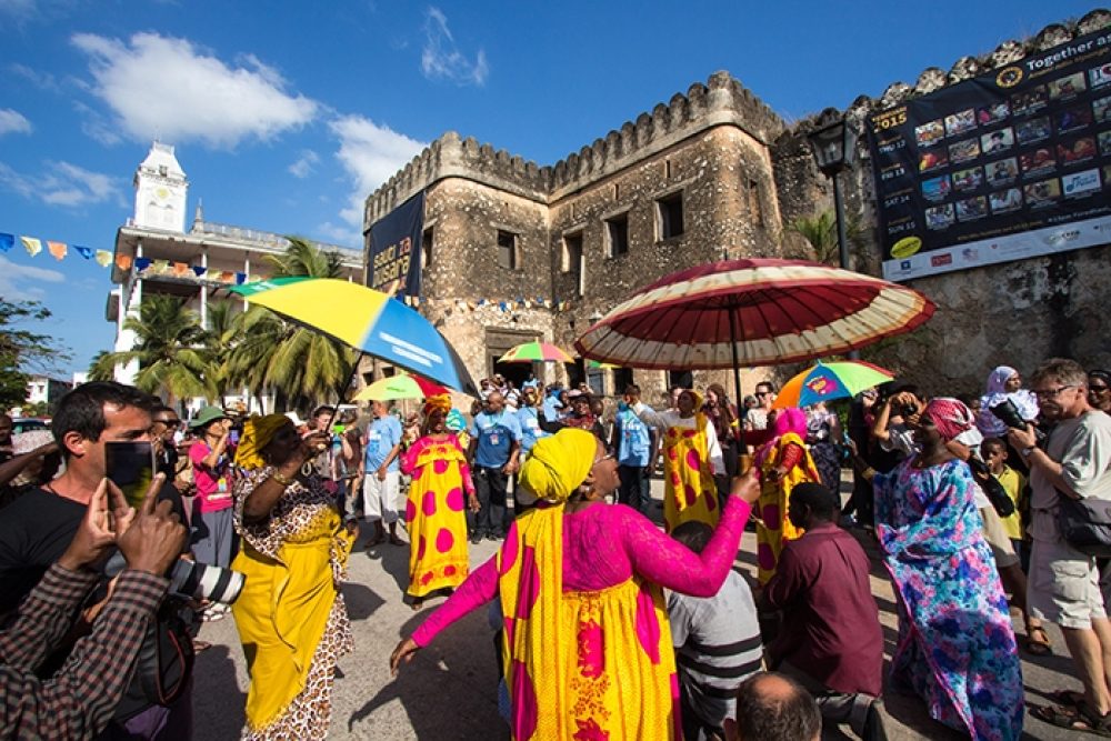 Sauti za Busara festival parade. Photo by Peter Bennett