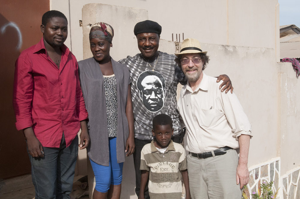 Ambolley and friends, including Sean Barlow, outside recording studio (Eyre, 2013)