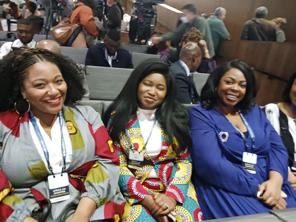 Adjoa Kyerematen, CEO Ghana Diaspora (center), Funke Adebayo, President Omo Yoruba Assoc. (right)