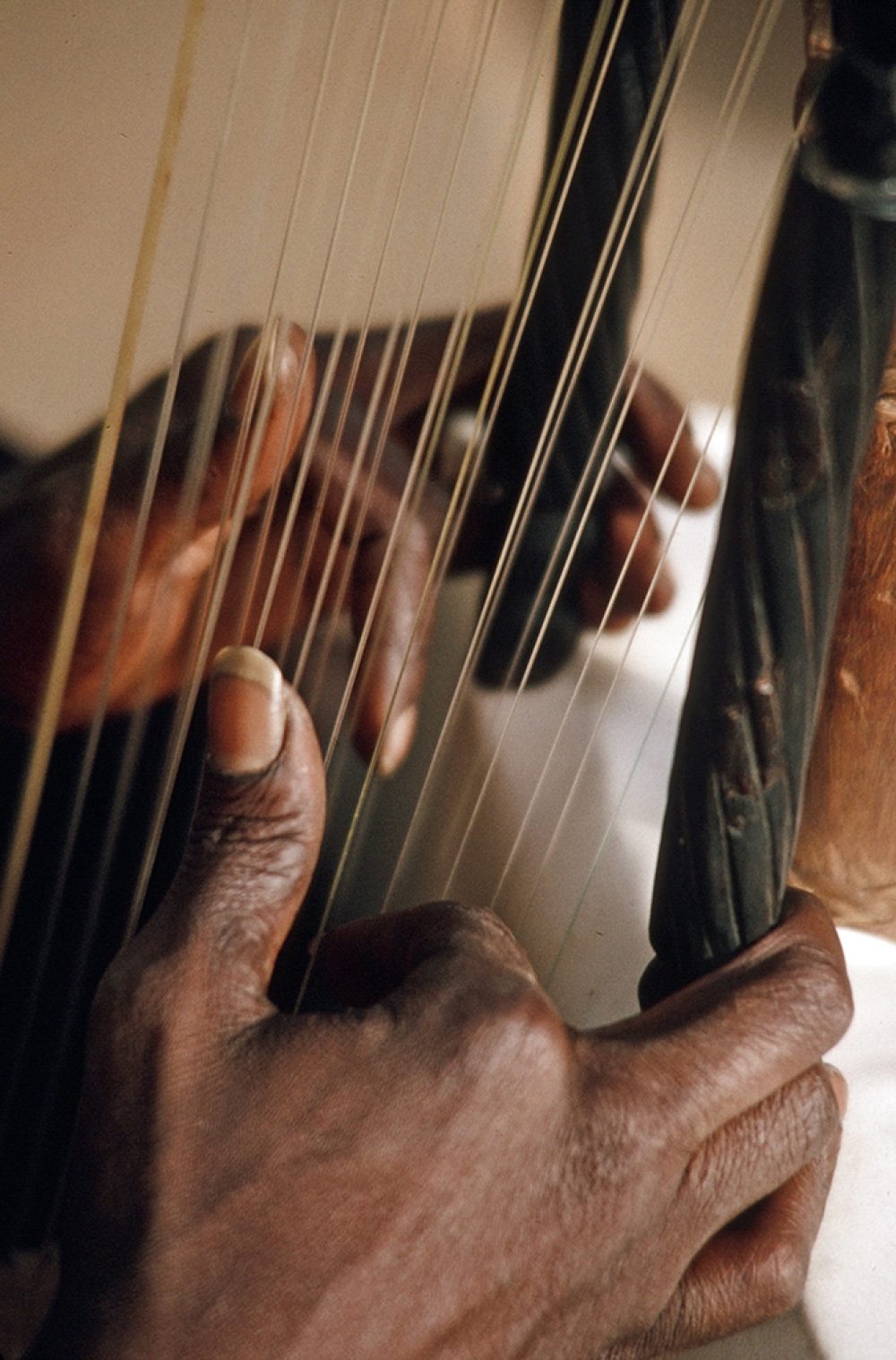 Toumani Diabaté's hands on the kora (Eyre, 1993)