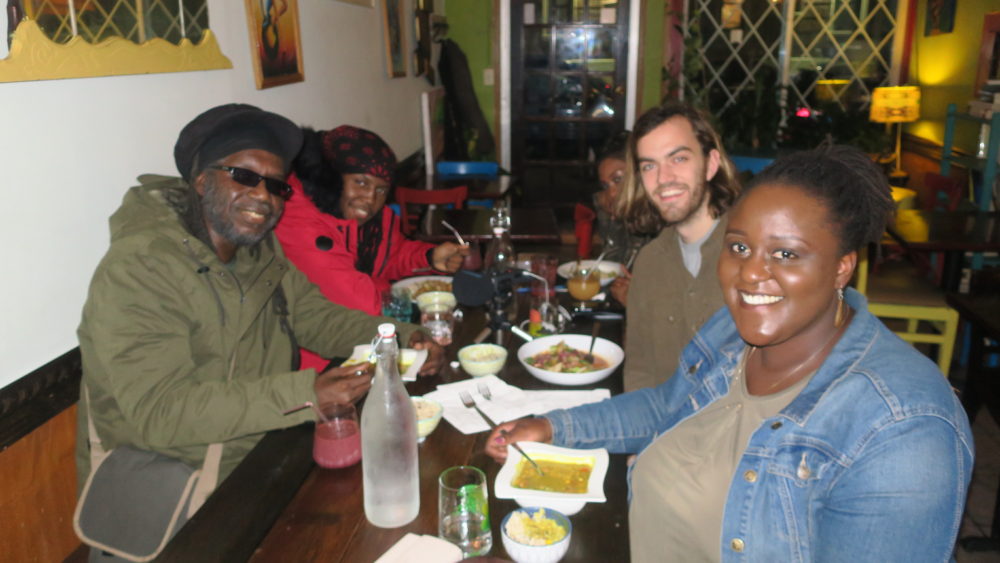 Macka B (left) with his son, VP Records' Jennifer Valentin and Afropop's Sebastian Bouknight and Akornefa Akyea. Photo by Sebastian Bouknight.