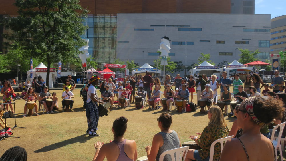 A drumming workshop at le Village des Nuits d’Afrique.