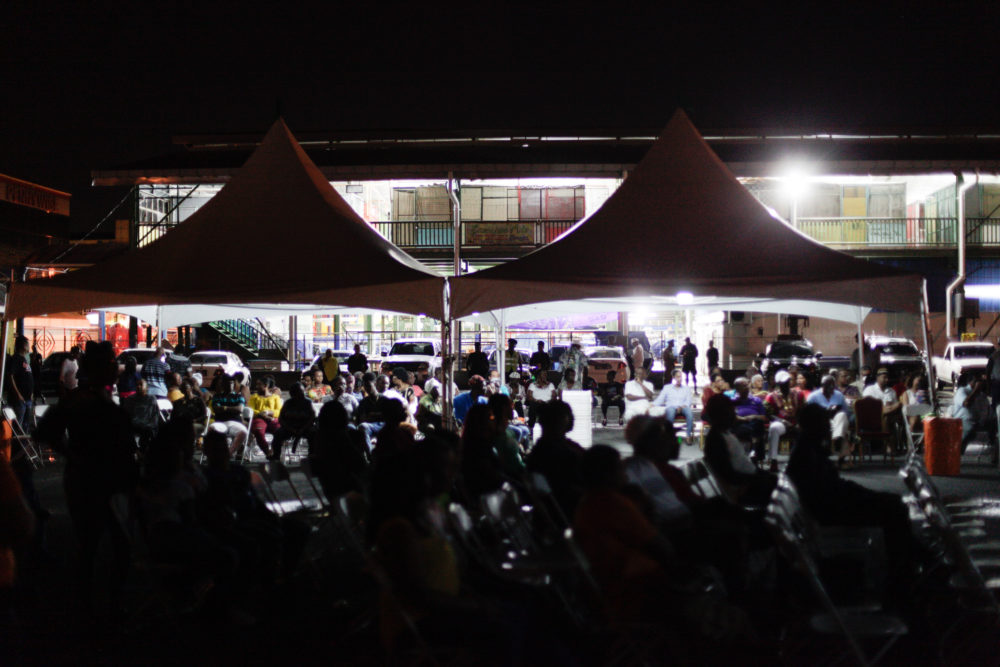 The crowd in the Chaguanas Market car park. Photos by Sebastian Bouknight.