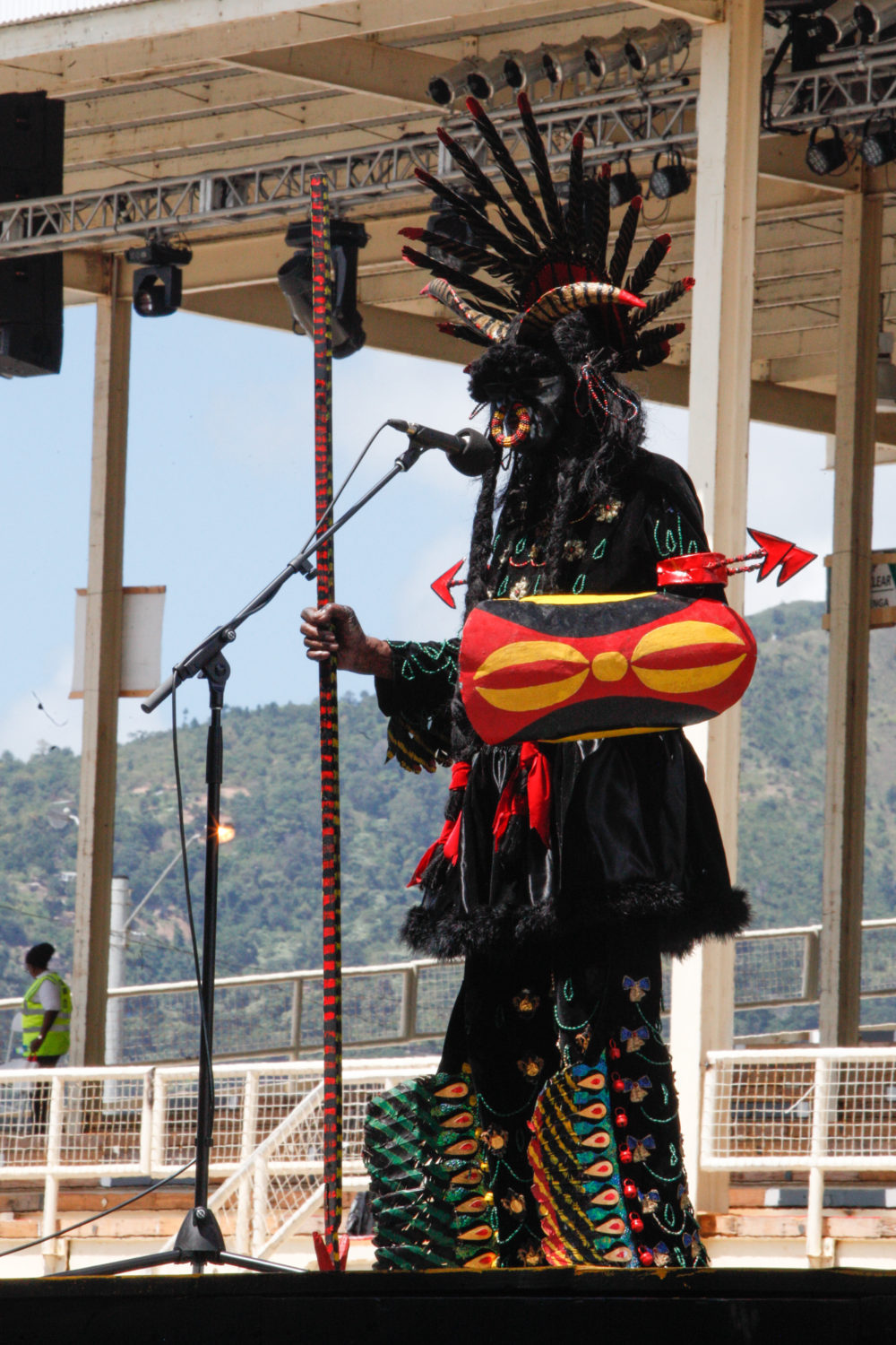 Nari Approo in Black Indian costume on the Queens Park Savannah stage Carnival Monday