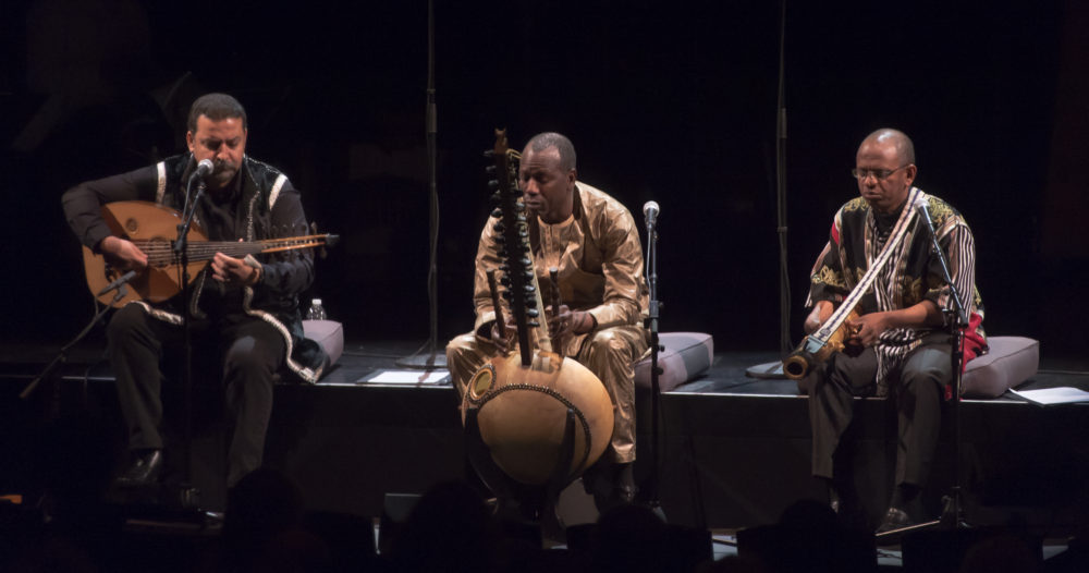 3MA--Driss El Maloumi on oud, Ballaké Sissoko on kora and Rajery on valiha.