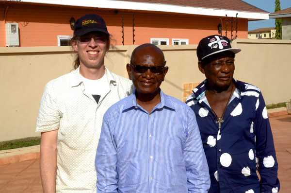 Mark LeVine with highlife producing legend Esseibons and Ebo Taylor at Esseibons' house in Accra.