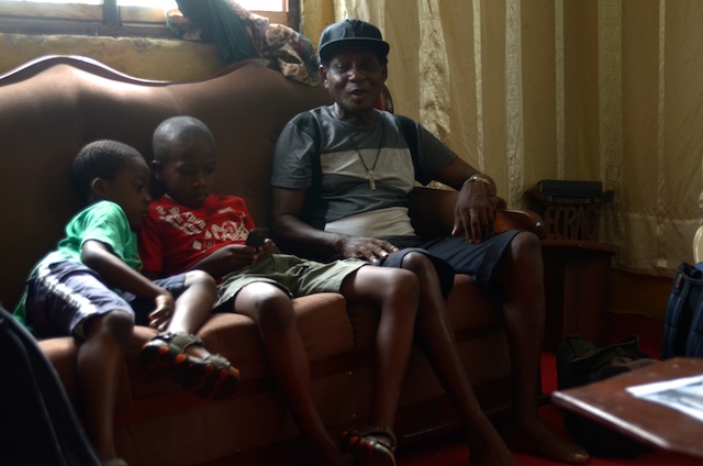 Ebo Taylor and kids at home in Salt Pond