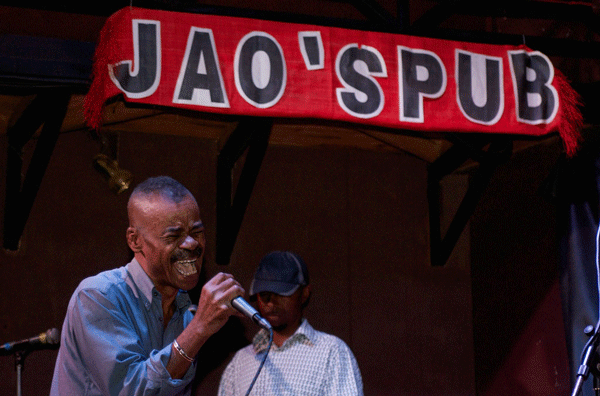 Jaojoby singing at Jao's Pub in Antananarivo (Eyre 2014)