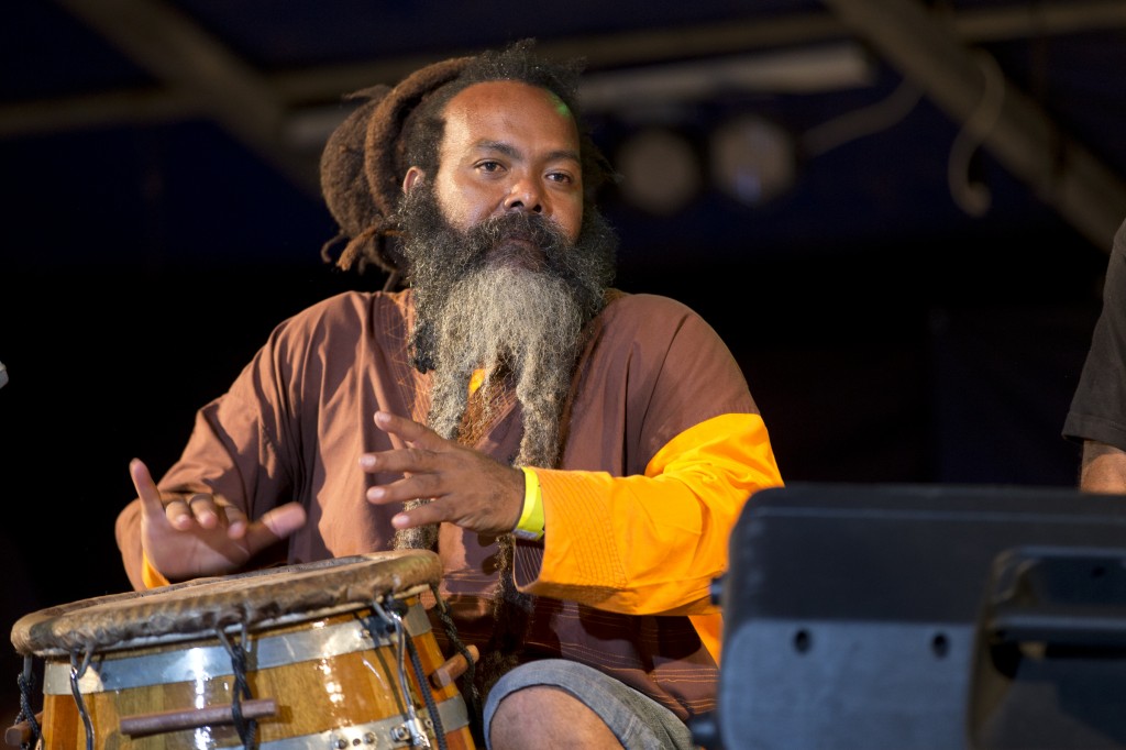 Francois Ladrezeau playing ka with Konvwaka at the 2014 Gwoka Festival.