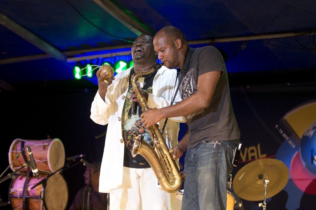 Wozan Monza, saxophonist Philip Sadikalay and band performing at the Gwoka Festival