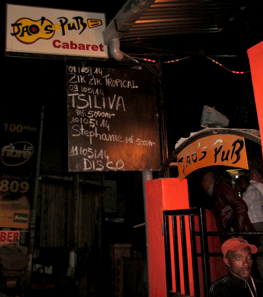 Tsiliva, one of the top acts playing the popular kilalaky dance style, plays at Jao's Pub, the nightclub owned by salegy star Jaojoby (Eyre 2014)