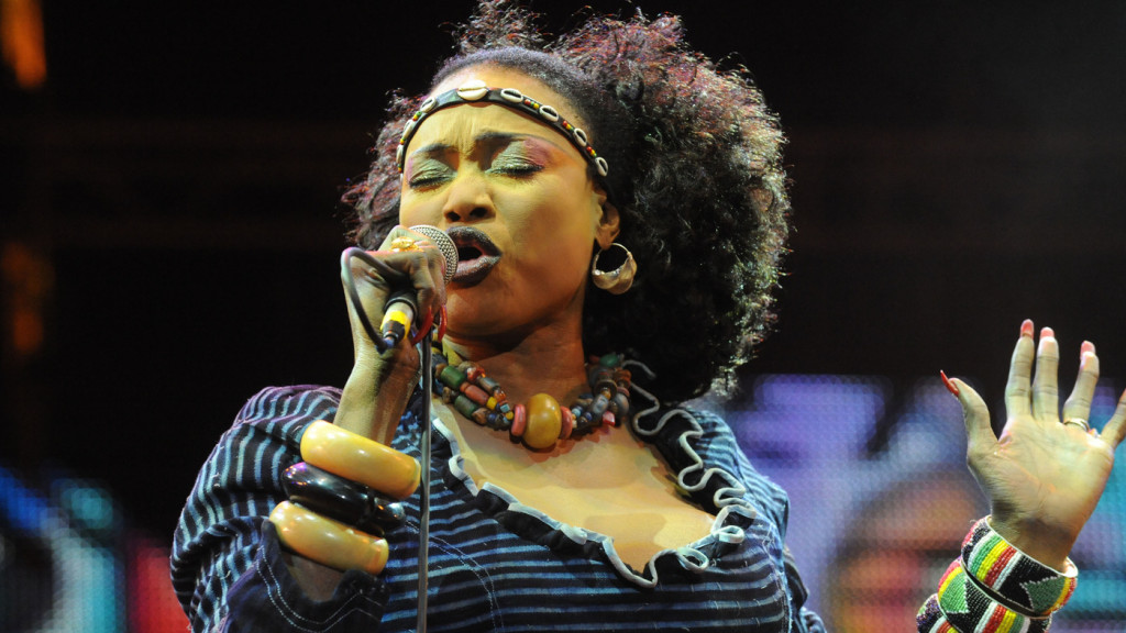 Malian singing legend Oumou Sangare performing in Essaouira, Morocco in June 2012.