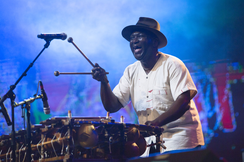 Balafon music from northern Cote d'Ivoire, from Ba Banga Nyeck. Paul Junior Nyeck leader of the band a balafon chromatique pioneer performing at the MASA festival. The musicians were accompanied by modern dancer Bacome Niamba.