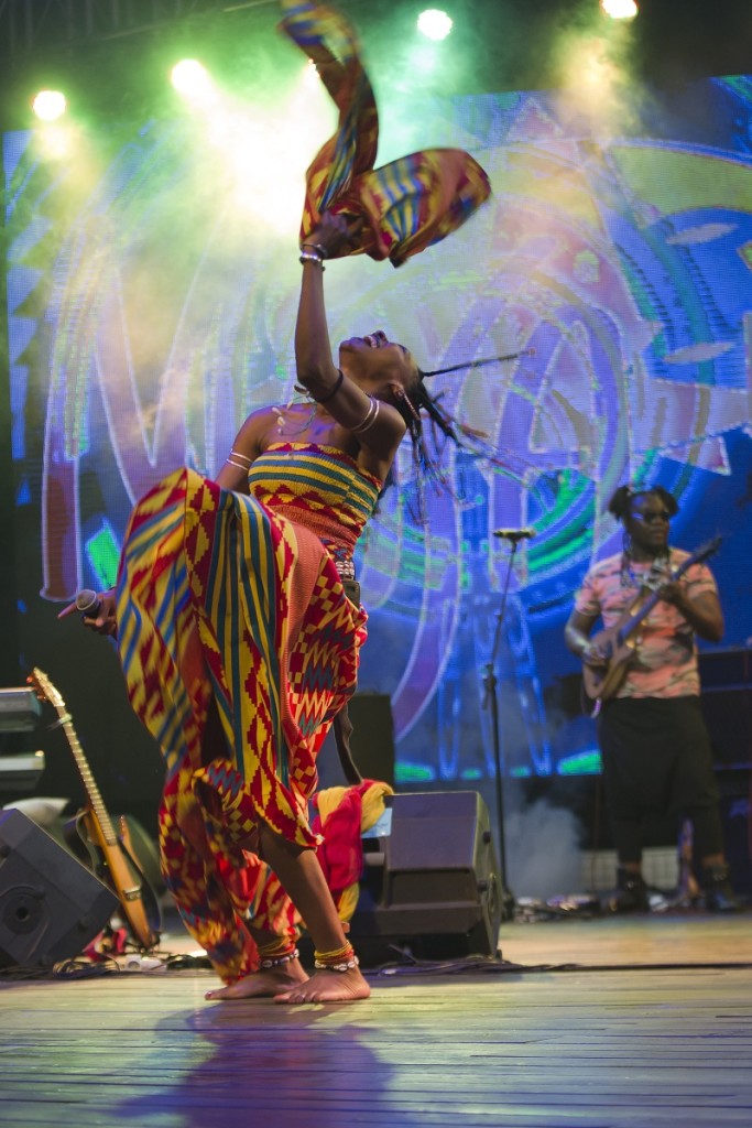 Fatoumata Diawara, after removing her headwrap was a wassalou whirlwind, briads and cowrie shells tossed in circular rotations. photo William Farrington