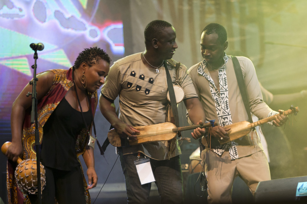 Aida Flafoue Dao vocals (left) and Boubacar (Papa) Djiga, n'goni solo(right) of Kundé Blues, from Burkina Faso at the MASA festival. Photo William Farrington