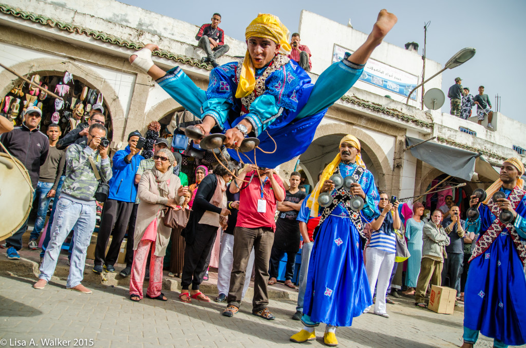 Koyou jumping during opening parade at 2015 Gnawa Festival