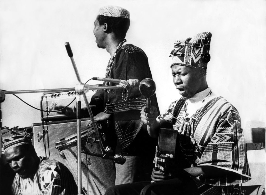 August 1974. Maswaswe Mothopeng and Thabang Masemola of Batsumi give a live performance. © Sunday Times/Times Media