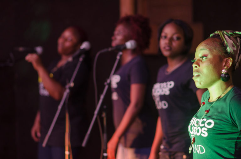 Chicoco singers performing feminist rewrite of "No Agreement" at The Shed in Port Harcourt