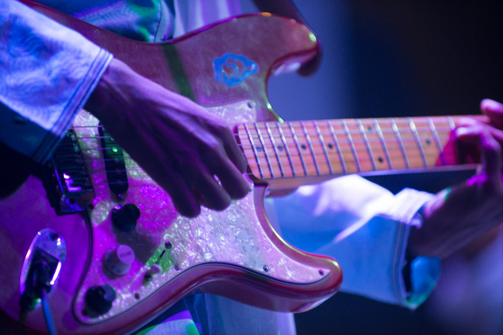 Mdou Moctar's hands on his guitar